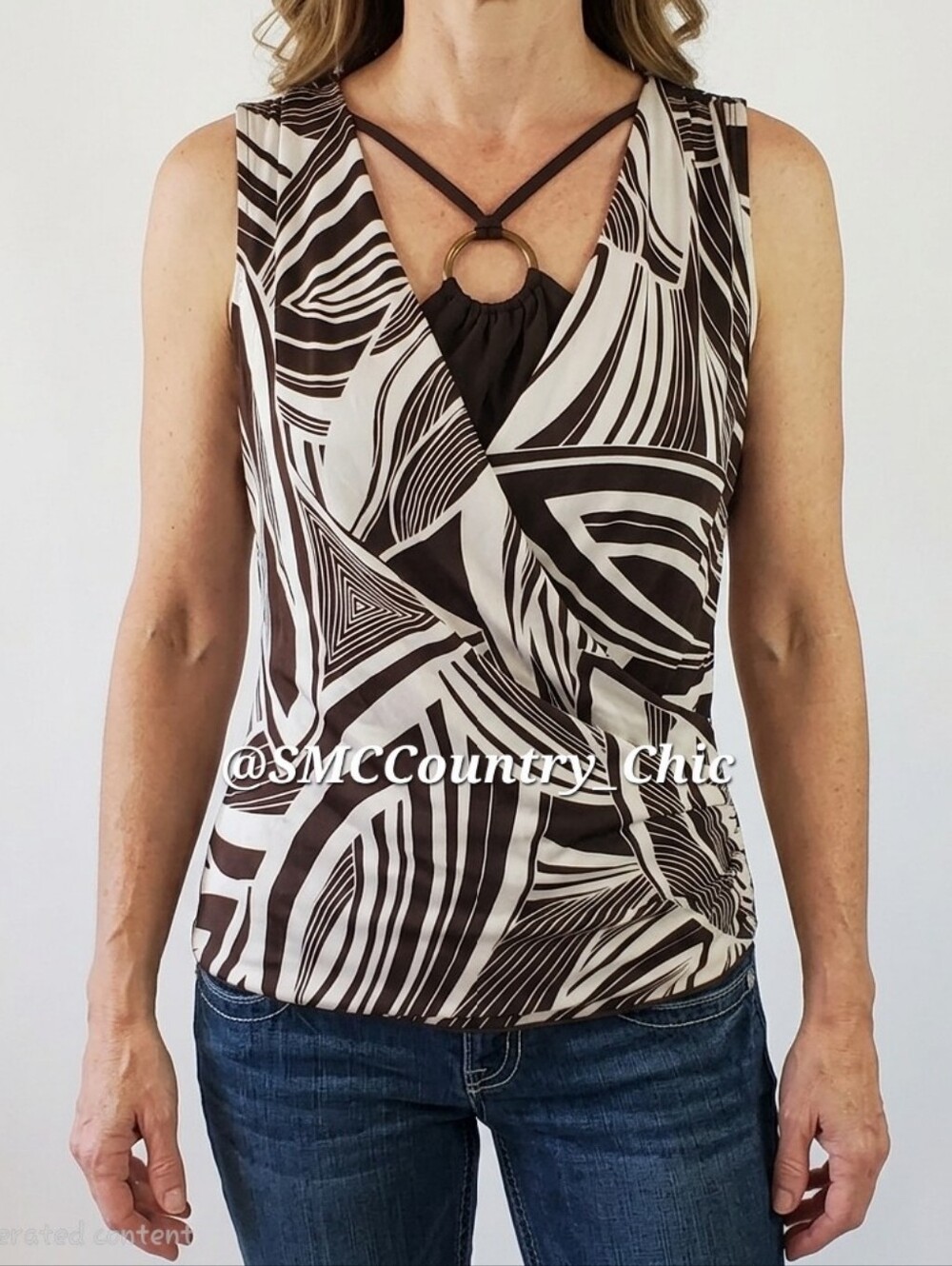Vintage 90s ​Iz Byer California Abstract O-Ring Halter Mock Layer Tank Top